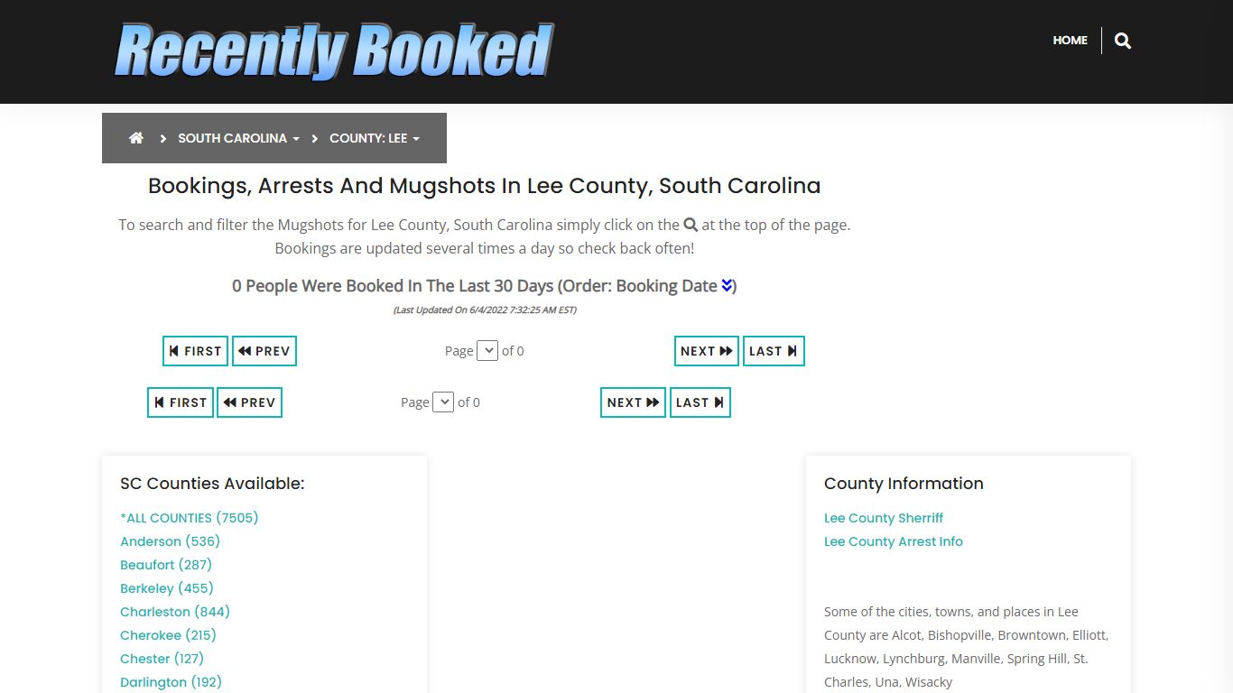 Bookings, Arrests and Mugshots in Lee County, South Carolina