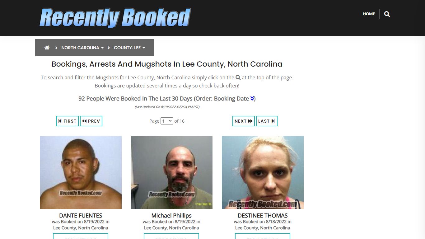 Bookings, Arrests and Mugshots in Lee County, North Carolina